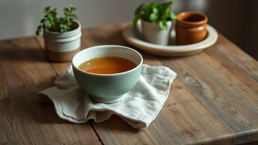 Deux bols à soupe en porcelaine blanche posés sur une table en bois clair, une serviette en lin pliée à côté, lumière naturelle rasante qui souligne l’émail profond.