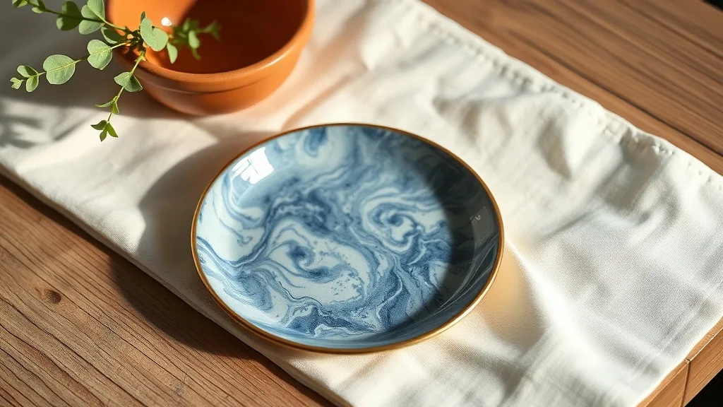 Petite assiette décorative effet marbre bleu et or : ce qu’elle apporte vraiment à table