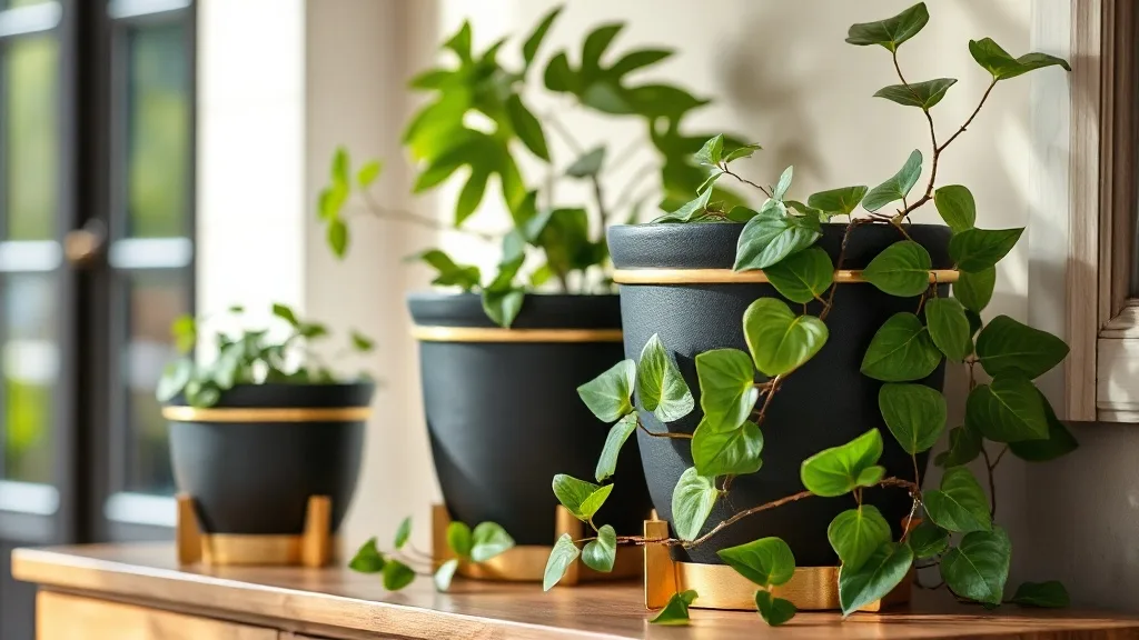 Pots de fleurs en métal noir et laiton : un trio qui traverse les saisons