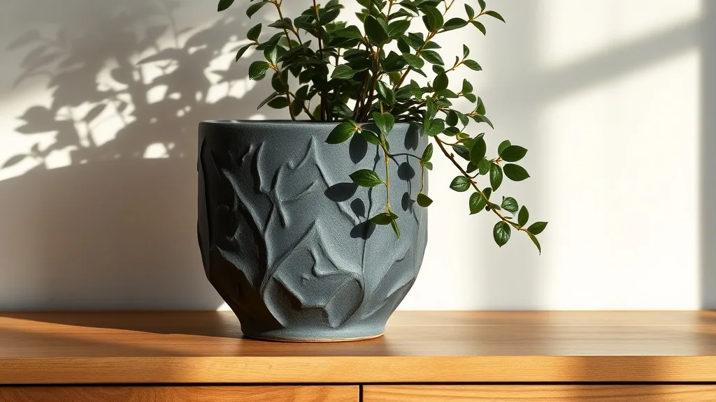 Cache-pot en grès gris foncé : le choix qui donne du poids à vos plantes