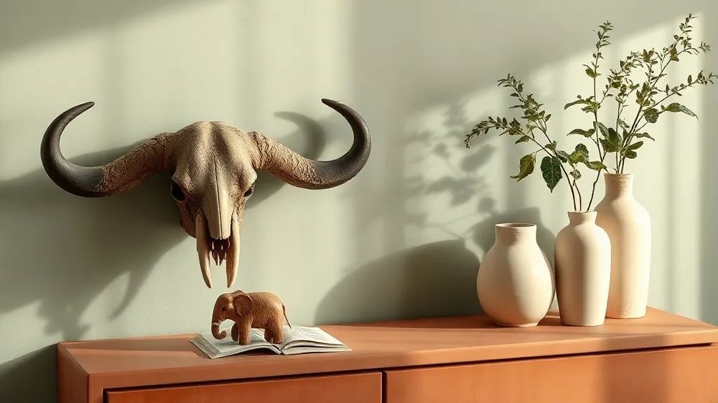 Crâne de buffle sculpté et éléphant déco : l’accessoire qui impose sa présence