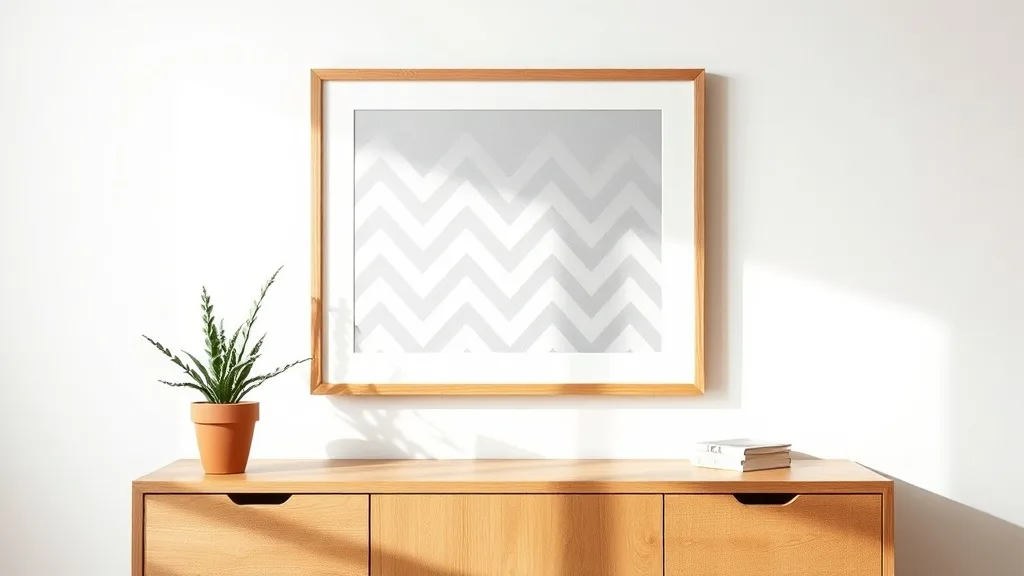 Affiche chevron gris et blanc encadrée : le détail qui tient sans forcer