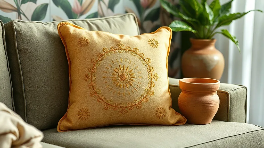 Coussin brodé Trichord jaune : l’artisanat qui structure un intérieur