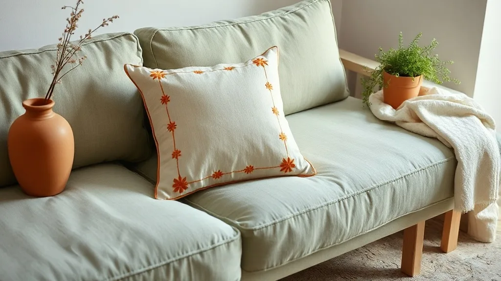 Coussin brodé Trichord orange : il n’est pas là que pour décorer