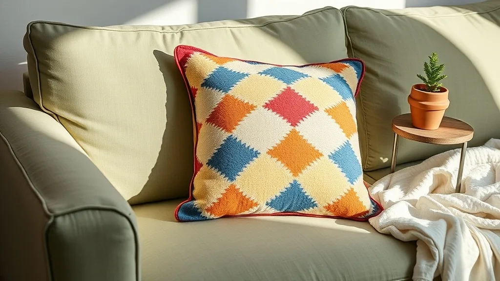 Coussin géométrique diamond multicolore, l’allié d’un intérieur qui dure