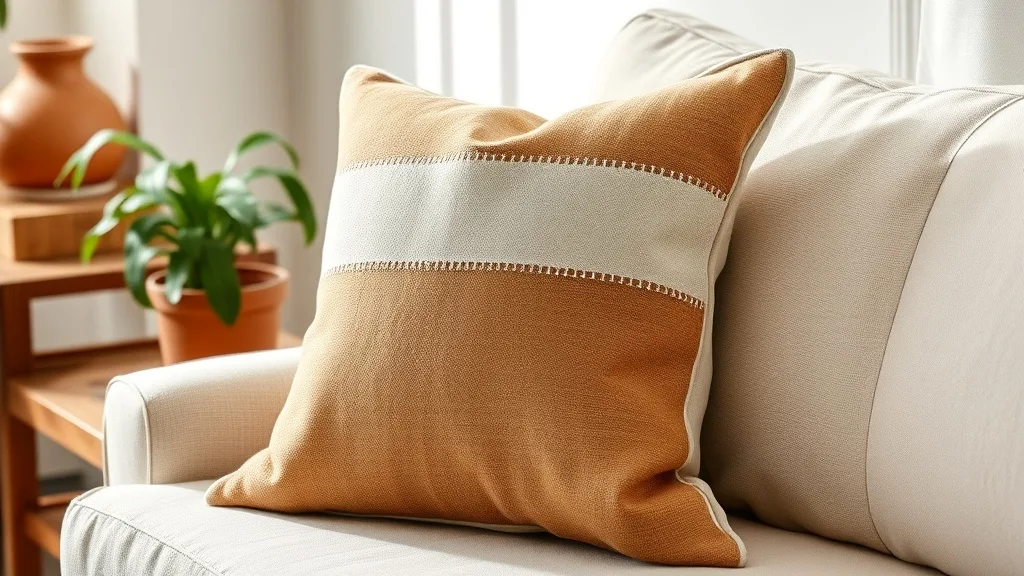 Coussin motifs blocs en coton marron : fait maison, fait pour durer