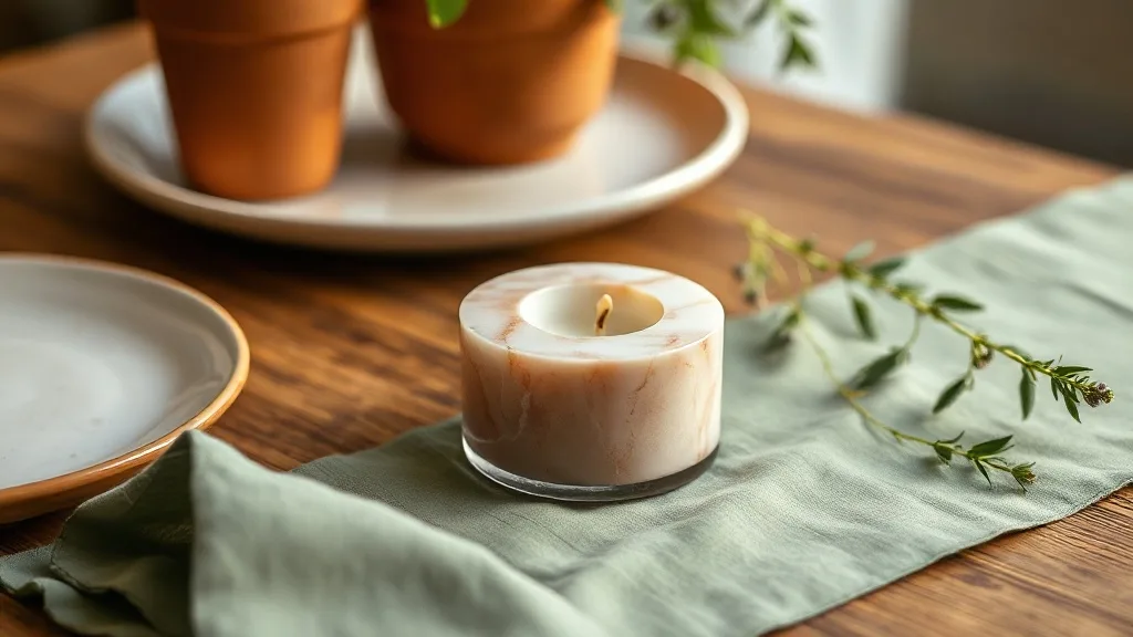 Le petit bougeoir en marbre rose qui ne quitte jamais la table
