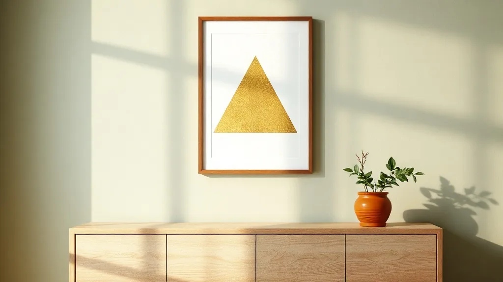 Affiche triangle encadrée bleu et or : le graphisme qui fait le mur