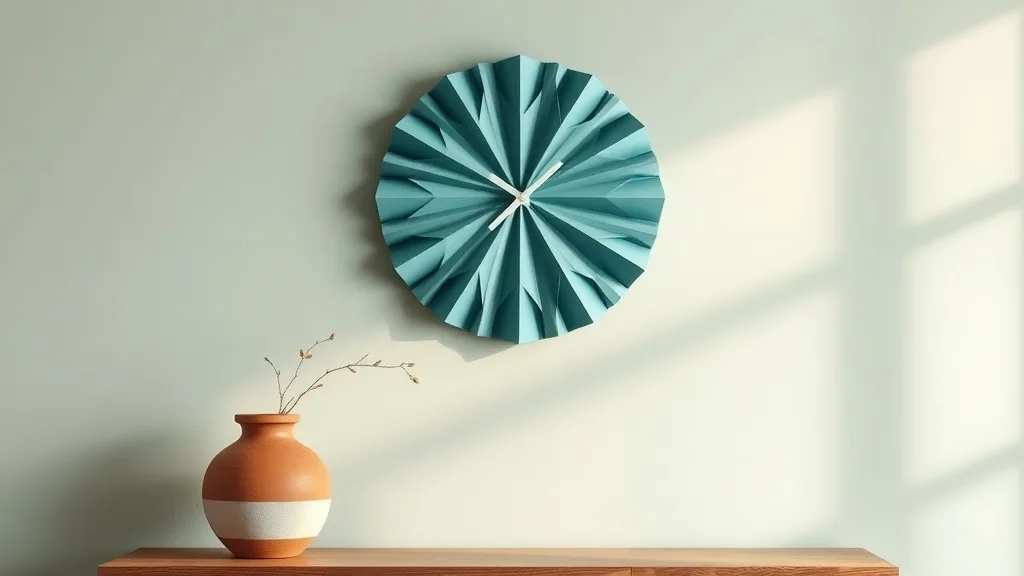 Horloge murale style origami en céramique turquoise