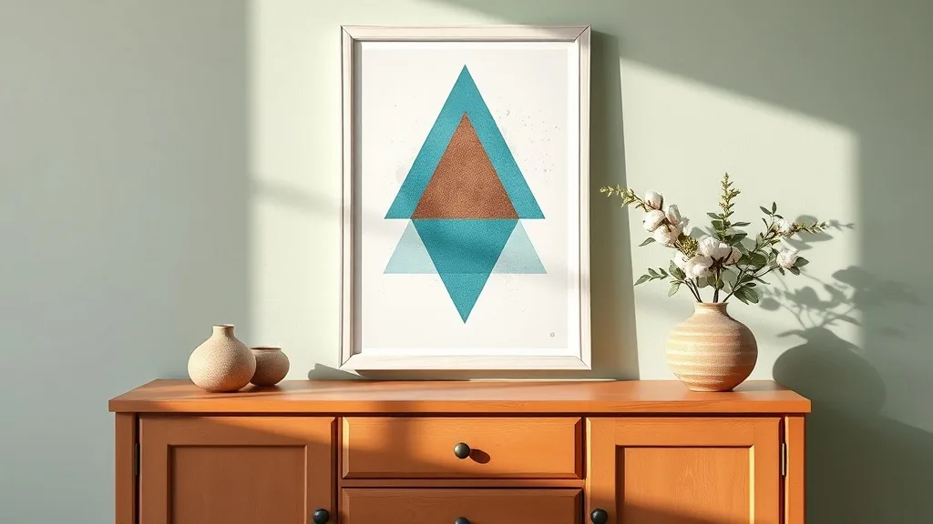 Affiche triangles sarcelle et cuivre A2 : l’art mural qui tient la distance