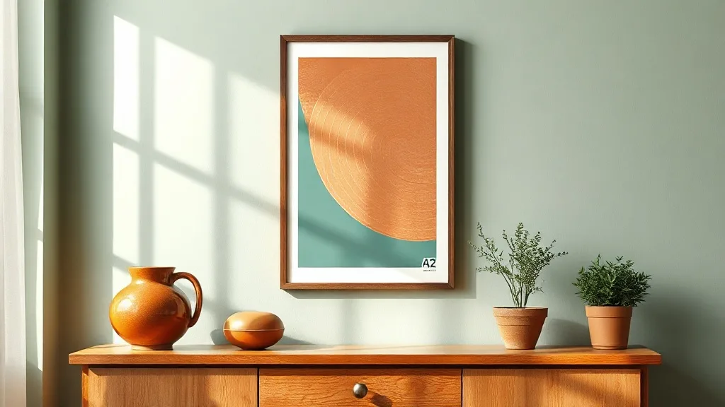 Affiche graphique à triangles multiples dans un cadre sarcelle et cuivre