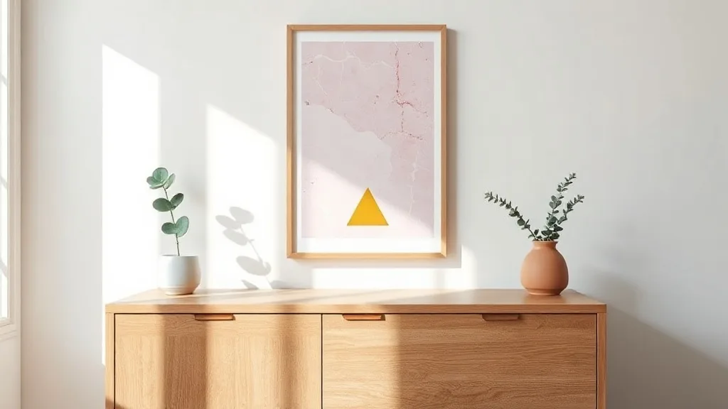 Affiche encadrée : le triangle marbre rose et moutarde fait le mur
