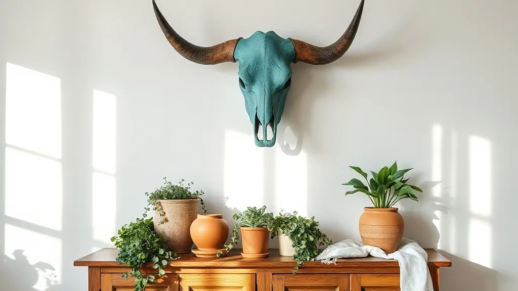 Trophée de chasse revisité : le crâne de buffle bleu turquoise
